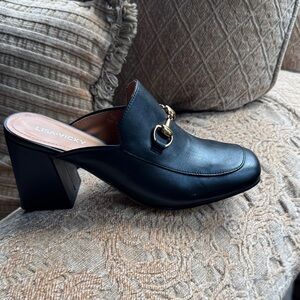 Black Women's Gold Buckle Mules